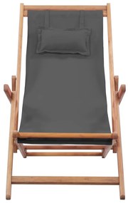 Szürke összecsukható szövetkárpitos, favázas strandszék