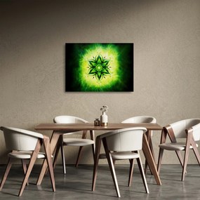 Kép - Virág mandala zöld háttérrel (üvegen) (70x50 cm)