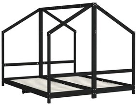 fekete tömör fenyőfa gyerekágykeret 2 x (80 x 200) cm