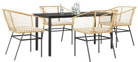 vidaXL 5 észes barna polyrattan üveg kerti étkezőgarnitúra párnával