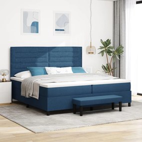 Box Spring Ágy Matraccal és Pad Kék 200x200 cm Szövet