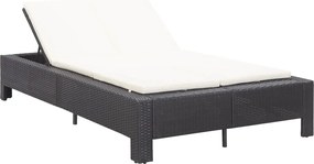 vidaXL fekete polyrattan kétszemélyes napozóágy párnával