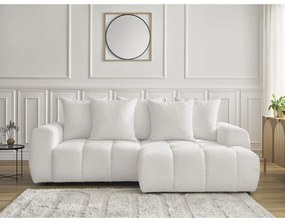 Fehér buklé kinyitható-tárolóhelyes sarokkanapé (jobb oldali-heverő résszel) Roxelane – Bobochic Paris