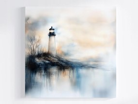 Vászonkép Canvas Tájkép Víz Part Tenger Világítótorony Köd 40x40