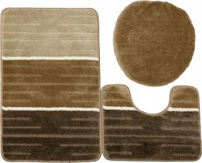 Como 3 Részes Fürdőszobaszőnyeg Szett Bézs Krém Csíkos Gumírozott Szett