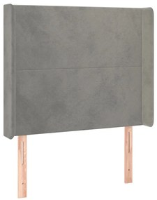 világosszürke bársony fejtámla szárnyakkal 93x16x118/128 cm