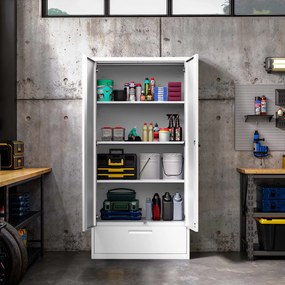 Moduláris többfunkciós fém szekrény fiókkal fehér MEGAN 1850 x 900 x 400 mm