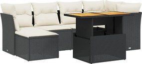 vidaXL 7 részes fekete polyrattan kerti ülőgarnitúra párnával