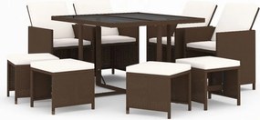 vidaXL 9 részes barna polyrattan kerti étkezőgarnitúra párnákkal