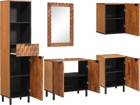 vidaXL Fürdőszoba szettek fiókkal 5 pcs Akácbarna Viasz Tömör Mangófát