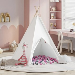 Gyermek Teepee Sátor Táskával Barackszínű &amp; Játéklabdákkal Fehér