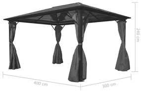 Alumínium kerti pavilon antracitszürke függönnyel 400 x 300 cm