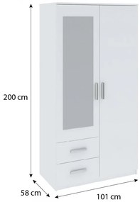 Verdana gardróbszekrény 100cm F 2D2S Fehér N