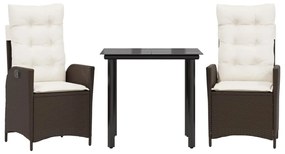 vidaXL 3 részes barna polyrattan kerti étkezőgarnitúra párnával