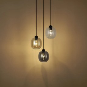 Függőlámpa fekete borostyán, füst és átlátszó üveggel 3-lámpás - Elena