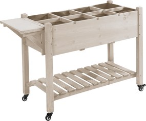 Outsunny Kerekes Ágyásszekrény - Polc, Hajtható Oldalsó Polc, Öntöző Berendezések, Draináló Filc Tartozék - Előkezelt Lucfenyő dim. 123L x 54W x 87H c