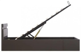 szürke műbőr LED-es hidraulikus ágykeret 90 x 200 cm