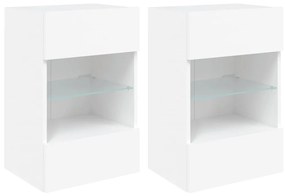 2 db fehér fali szekrények LED világítással TV-hez 40x30x60,5 cm