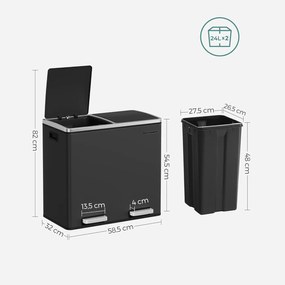 Dupla szemetes, 2 x 24 literes, 2 rekesszel, fekete