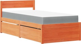 vidaXL viaszbarna tömör fenyőfa ágy fiókokkal és matraccal 90 x 200 cm