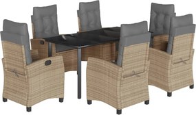vidaXL 7 részes vegyes bézs polyrattan kerti étkezőgarnitúra párnákkal