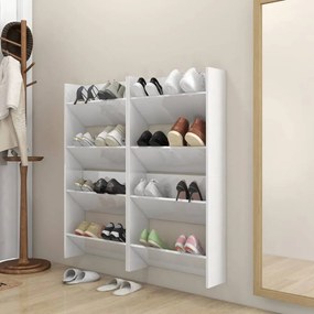 4 db magasfényű fehér fali cipősszekrény 60 x 18 x 60 cm