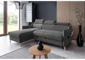 Sötétszürke bársony kinyitható sarokkanapé (bal oldali) Sweet Harmony – Miuform