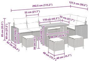 10 darabos Kerti kanapé szett párnákkal Bézs Poly Rattan Akáciával, 4 darabos Kerti Étkező Szett párnákkal Bézs Poly Rattan Akáciával