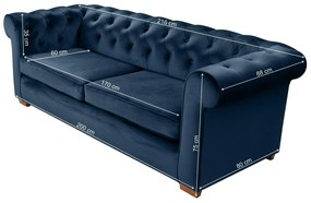 Oxford Chesterfield Kihúzhatós kanapé, 88x216x75 cm, 3 személyes, sötétkék