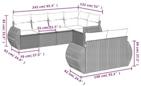 7 részes bézs polyrattan kerti ülőgarnitúra párnákkal