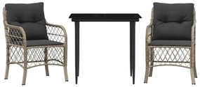 3 részes világosszürke polyrattan bisztrógarnitúra párnákkal