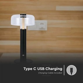 LED tölthető asztali lámpa, állítható fényerő, 1W, 3000K, 1800 mAh, fekete