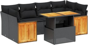 vidaXL 7 részes fekete polyrattan kerti ülőgarnitúra párnával