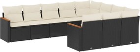 vidaXL 10 részes fekete polyrattan kerti ülőgarnitúra párnákkal