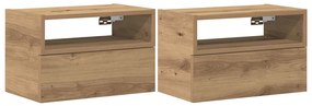 2 db kézműves tölgy fali szerelhető éjjeliszekrény 45x26x28,5cm