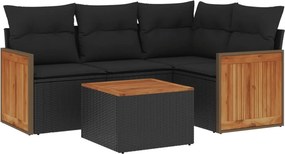 vidaXL 5 részes fekete polyrattan kerti kanapészett párnákkal