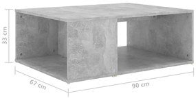 betonszürke szerelt fa dohányzóasztal 90 x 67 x 33 cm