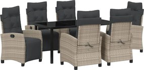 vidaXL Kert étkező szett párnával 7 pcs Világosszürke polirattan