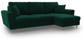 Zöld bársony kinyitható tárolóhelyes sarokkanapé Kyoto – Cosmopolitan Design