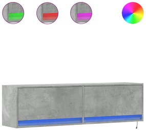 betonszürke falra szerelhető TV-szekrény LED-del 140x31x38 cm