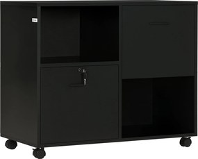 Vinsetto Irodai Fiókos Egység 2 Dokumentum Fiókkal és Nyitott Polcokkal, Forgácslapból, Acélfogantyúkkal, Zárható Kerekekkel, 80x40x66cm, Fekete | Aos
