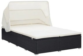 kétszemélyes fekete polyrattan napozóágy párnával