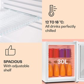 Klarstein Brooklyn 32, mini hűtőszekrény, üvegajtó, LED világítás, polcok