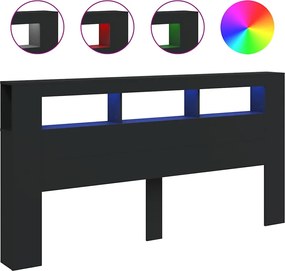 vidaXL fekete szerelt fa LED-es fejtámla 200 x 18,5 x 103,5 cm