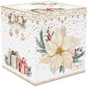 Karácsonyi porcelán bögre díszdobozban fehér arany mikulásvirág White Elegance