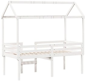fehér tömör fenyőfa magasított ágy tetővel 90 x 200 cm