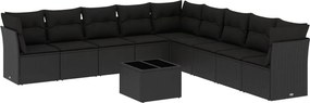 vidaXL 10 részes fekete polyrattan kerti ülőgarnitúra párnákkal
