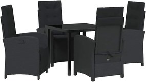 vidaXL Kert étkező szett párnával 5 pcs Fekete polirattan