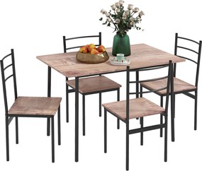 HOMCOM 5 Részes Helytakarékos Étkezőasztal és Szék Készlet, 110x70x75 cm-es Téglalap Alakú Konyhaasztallal és 4 Modern Székkel 40x43x86 cm, MDF és Acé
