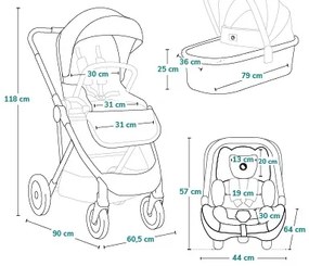Lionelo - Kombinált 3 az 1-ben babakocsi AMBER PLUS Green Forest